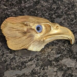 Vtg 80s Christopher Ross 24k Plate Gold Eagle Belt Buckle Blue Eye 3D Textured